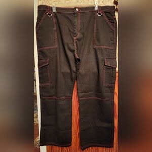 Daisy Street Size 22 Wide Leg Black Cargo Jeans with Pink Contrast Stitching NWT